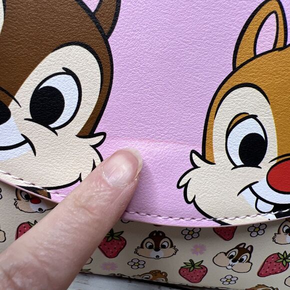 Loungefly Disney Chip 'N' Dale Strawberries Crossbody Bag Purse Chipmunks Pink - Picture 12 of 16